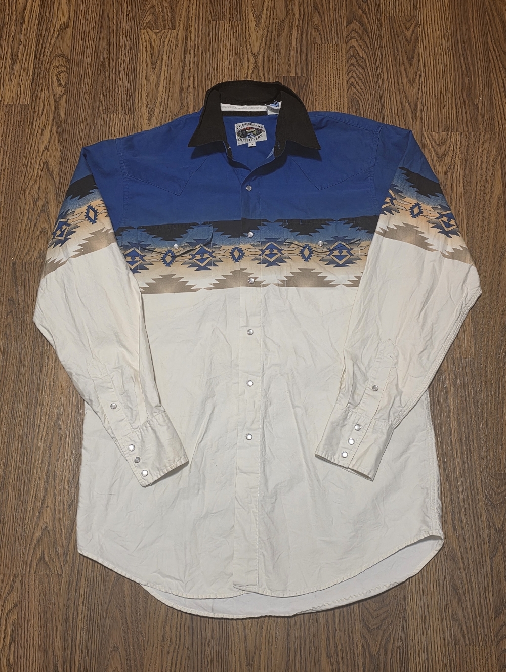 VTG Cumberland Outfitters Aztec Pearl Snap Western Shirt Mens Large Button Up